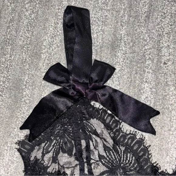 VTG Victoria’s Secret Gold Label Black Lace Teddy Bows Buttons Sheer Women’s S - Picture 5 of 6